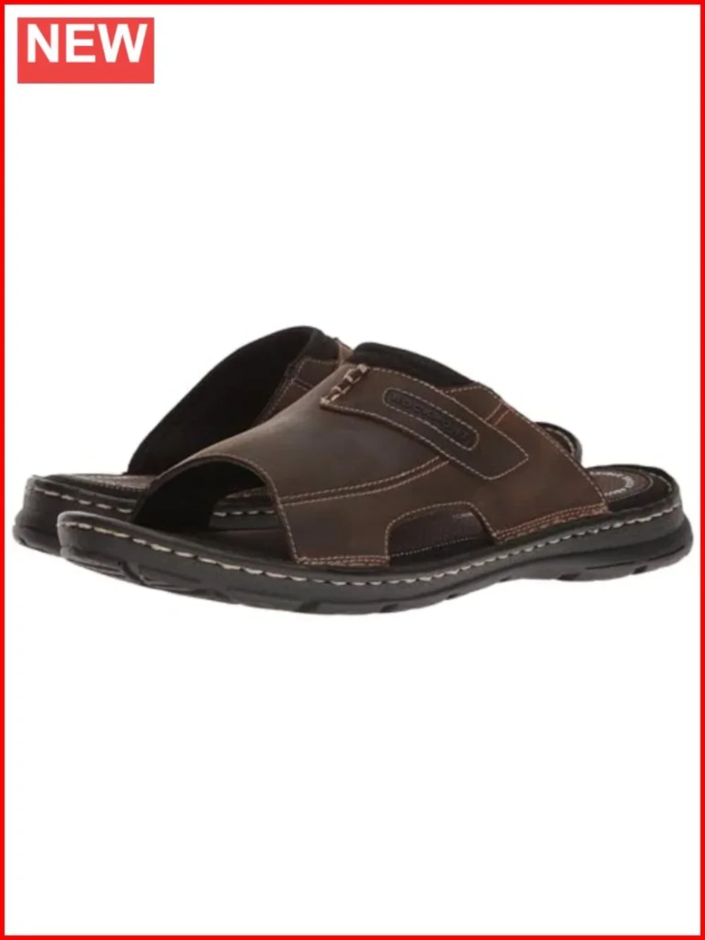 Men's Genuine Leather Slide Sandals with Fatiguing-Fighting Footbed for Casual